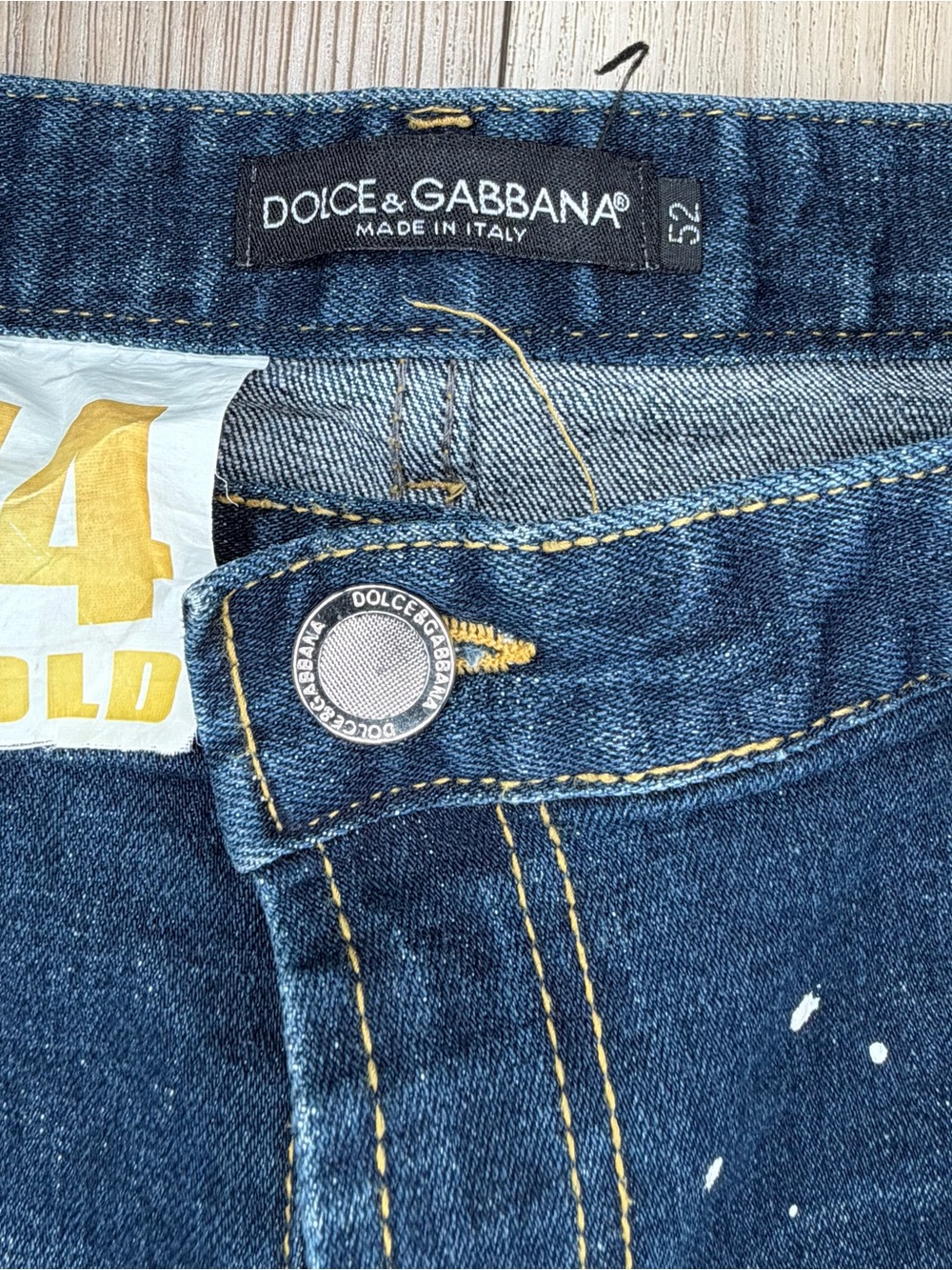 Dolce & Gabbana "14 Gold" paint Splattered Jeans Size 52IT